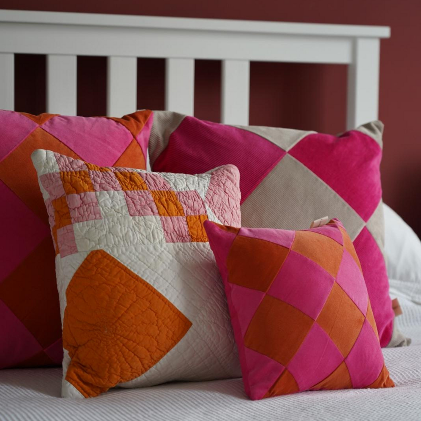 Mini Pink & Orange Argyle Cushion