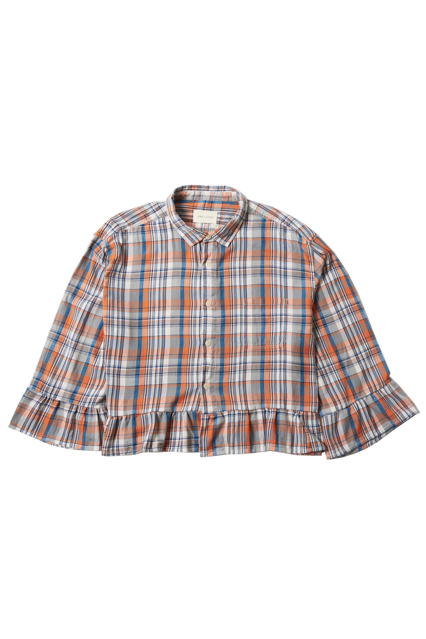 Orange & Grey Ruffled Check Shirt