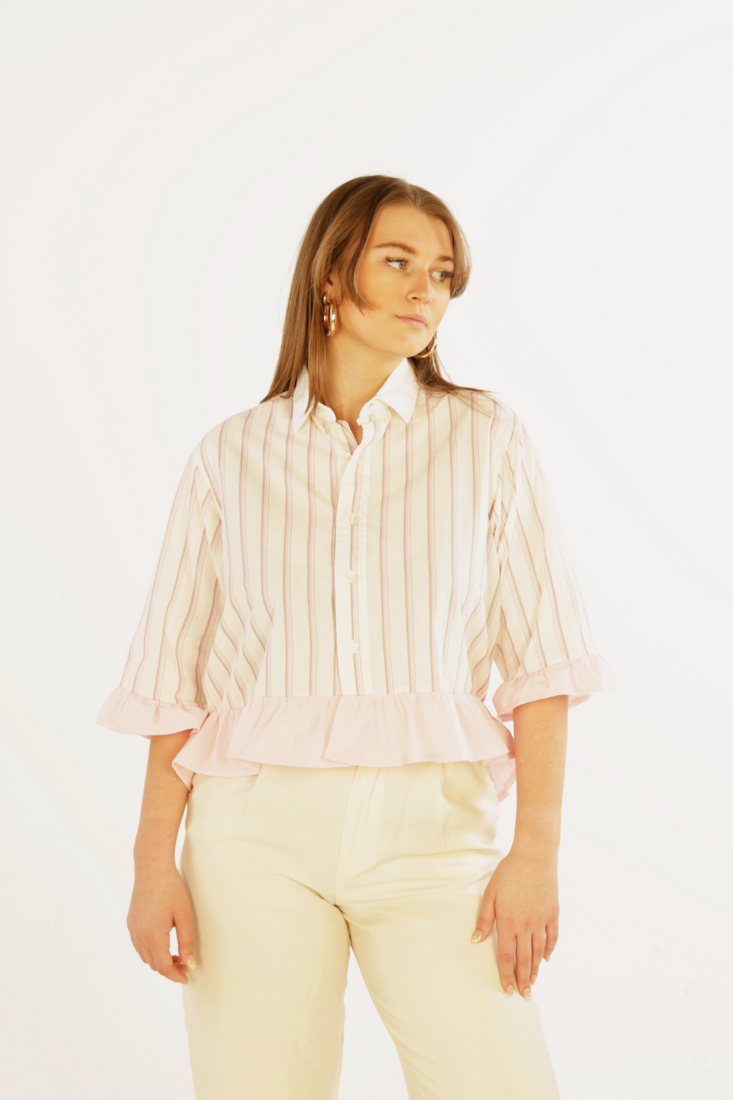 White and Pink Cut & Sew Shirt