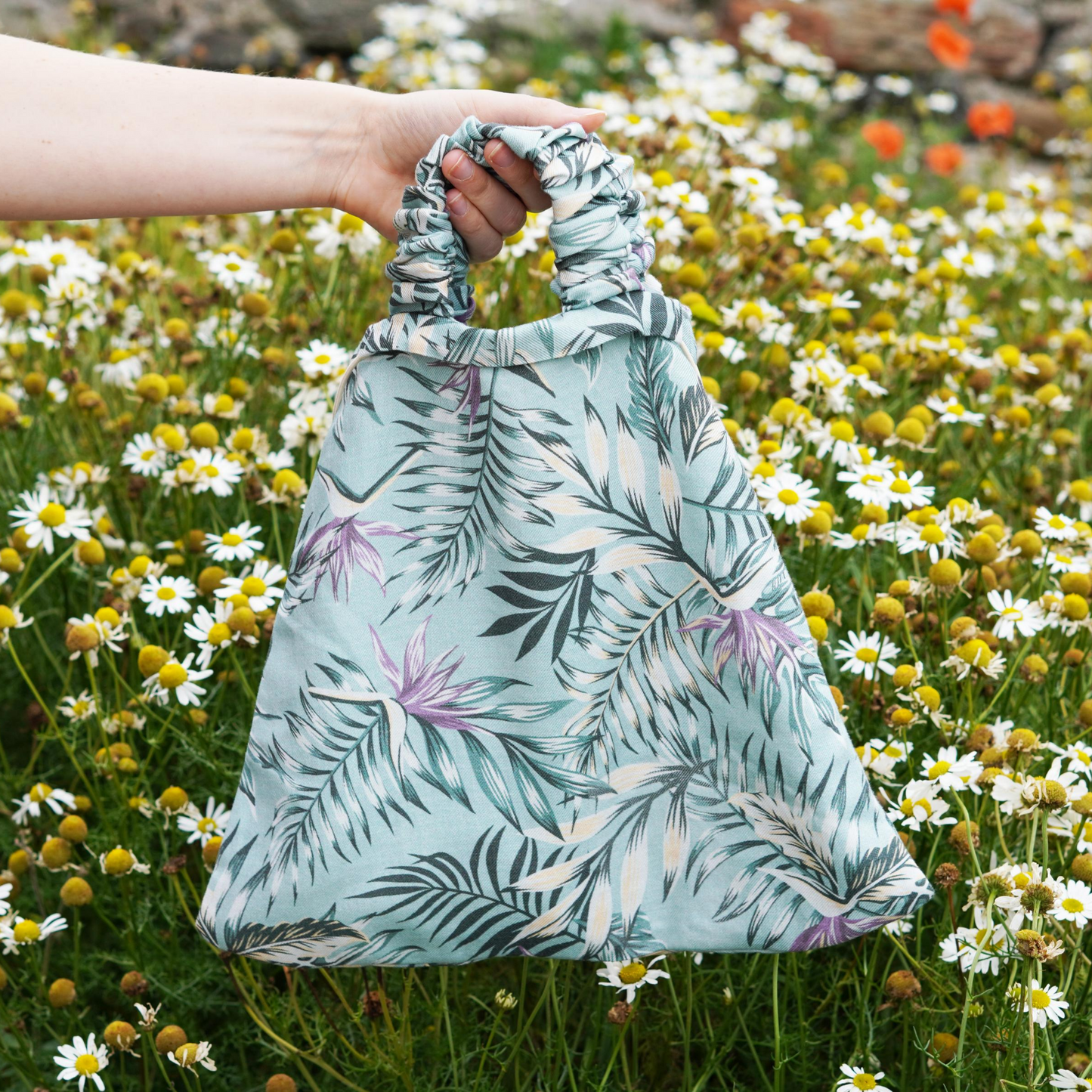 Mint Floral Bag With Scrunchie Handles