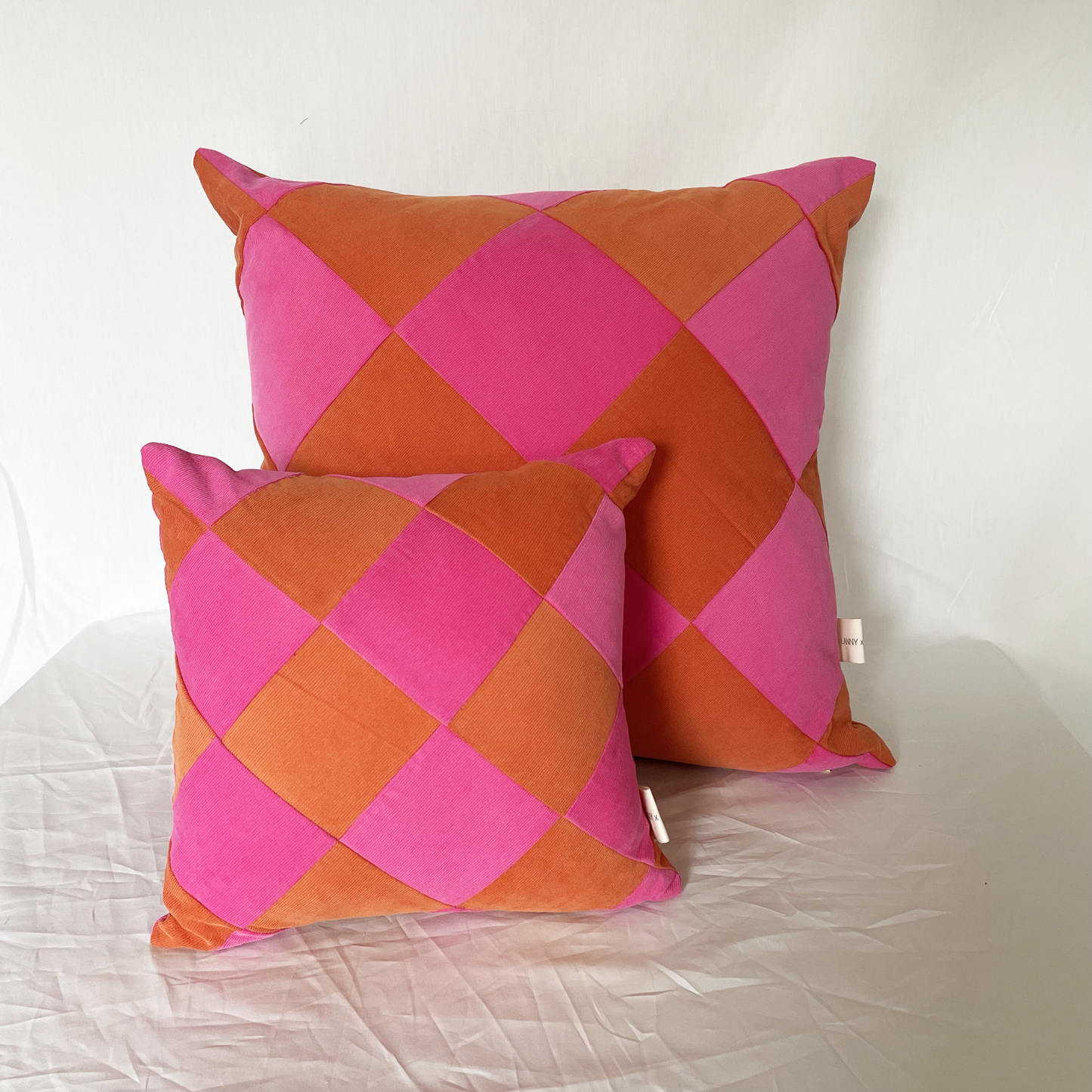 Mini Pink & Orange Argyle Cushion - Ready Made