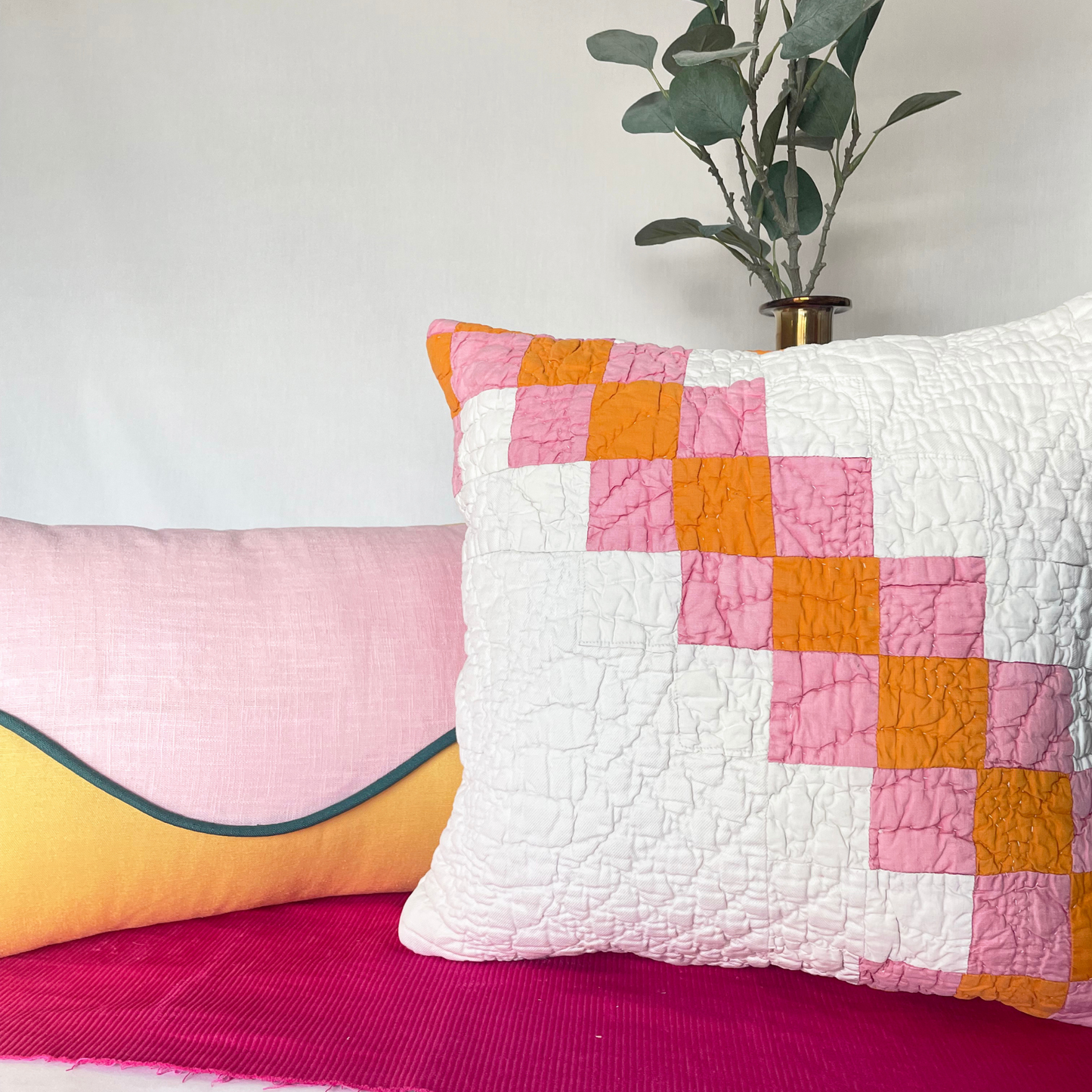 Orange & Pink Quilted Cushion