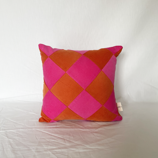 Mini Pink & Orange Argyle Cushion