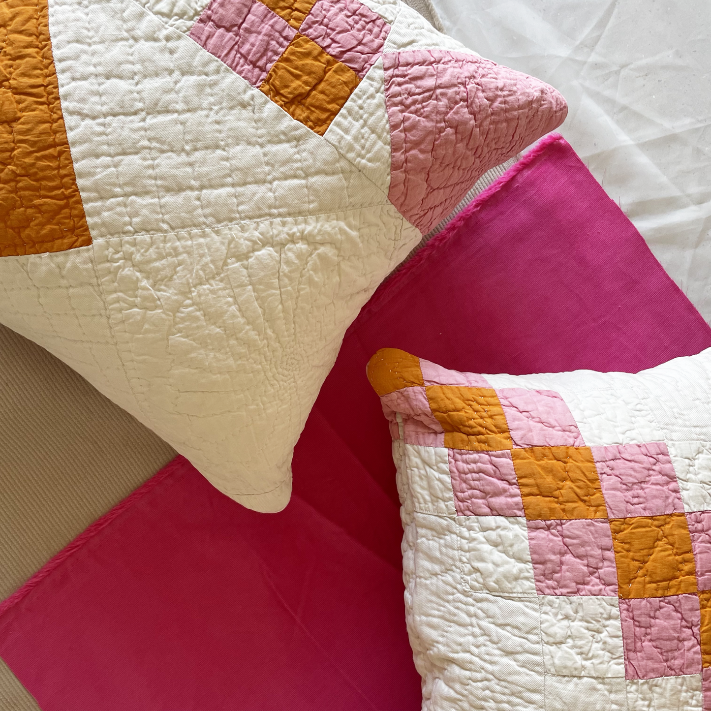 Quilted Rectangle Cushion in Orange & Pink