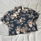 Upcycled Navy Floral Cropped Shirt