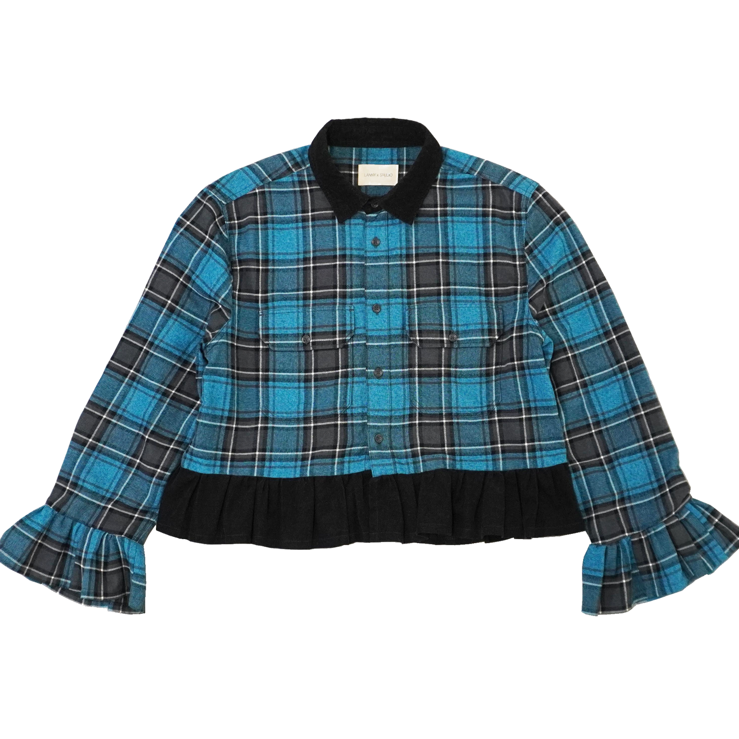 Teal Check with Black Ruffle Overshirt